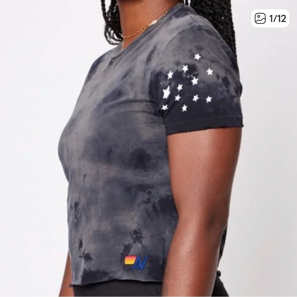 Aviator Nation X SoulCycle Black Tie-Dye Star Short Sleeve Tee